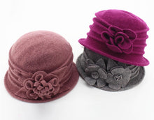 Load image into Gallery viewer, Women Winter Wool french bucket hat with flower 1 (Four colours)