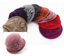 Load image into Gallery viewer, Women Winter Wool French bucket Hat with flower 3 (Five colours)