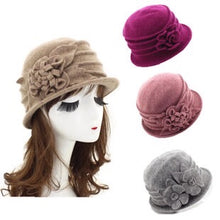 Load image into Gallery viewer, Women Winter wool French bucket Hat with flower 2 (Three colours)