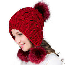 Load image into Gallery viewer, Winter thick warm ear protection knitted hat with three-ball 2 (Six colours)