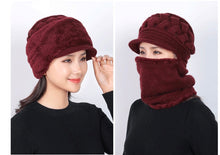 Load image into Gallery viewer, Winter Warm plain knitted hat scarf one piece (Seven colours)