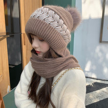 Load image into Gallery viewer, Winter warm knitted hat scarf one piece with ball 2 (Four colours)