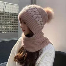 Load image into Gallery viewer, Winter warm knitted hat scarf one piece with ball 2 (Four colours)