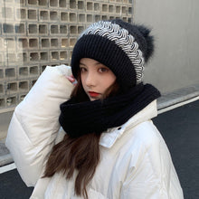 Load image into Gallery viewer, Winter warm knitted hat scarf one piece with ball 2 (Four colours)