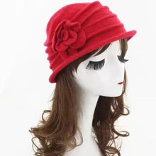 Load image into Gallery viewer, Women Winter Wool french bucket hat with flower 1 (Four colours)
