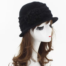 Load image into Gallery viewer, Women Winter wool French bucket Hat with flower 2 (Three colours)