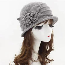 Load image into Gallery viewer, Women Winter wool French bucket Hat with flower 2 (Three colours)