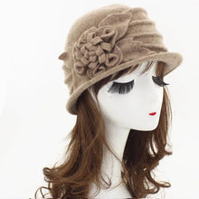 Load image into Gallery viewer, Women Winter wool French bucket Hat with flower 2 (Three colours)