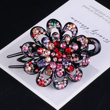 Load image into Gallery viewer, Sparkly Big Alligator Hair clips with flower rhinestones (Five colours)