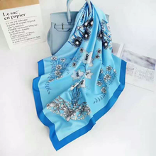 Load image into Gallery viewer, L-High density satin square scarf 1 with flowers pattern (three colours)