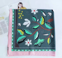 Load image into Gallery viewer, L-High density satin square scarf 4 with leaves pattern(three colours)