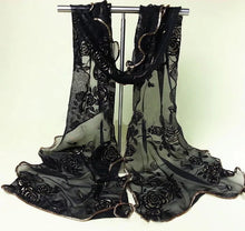 Load image into Gallery viewer, Long Trendy rose glitter Scarf/Shawl finished with lace edge (Five colours)