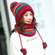 Load image into Gallery viewer, Winter warm knitted hat with three balls and circle scarf set Three colours)
