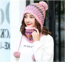 Load image into Gallery viewer, Winter warm knitted hat with three balls and circle scarf set Three colours)