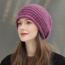 Load image into Gallery viewer, Knit crochet baggy beanie Winter Hat with sparkle beads 1(six colors)
