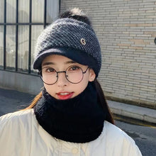 Load image into Gallery viewer, Winter thick warm ear protection knit crochet hat with pop pop(no neck scarf) (Six colors)