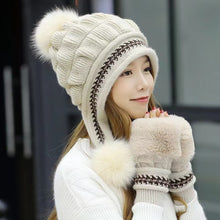Load image into Gallery viewer, Winter warm knitted hat with gloves (Three colors)