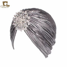 Load image into Gallery viewer, Plain shinny fashion turban with brooch (Five colors)