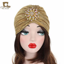 Load image into Gallery viewer, Plain shinny fashion turban with brooch (Five colors)
