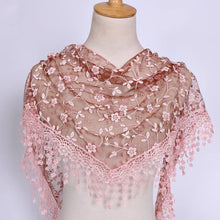 Load image into Gallery viewer, Triangle Trendy glitter Scarf/Shawl finished with lace edge (fifteen colors)