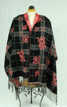 Load image into Gallery viewer, Winter check plaid wool feeling larger shawl/scarf with rose (four colours)