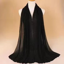 Load image into Gallery viewer, Long chiffon plain wrinkled pearl scarf/Shawl with pearl (70x180cm) (two colors)