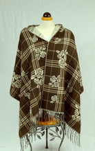Load image into Gallery viewer, Winter check plaid wool feeling larger shawl/scarf with rose (four colours)