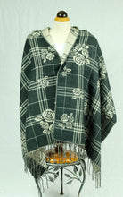 Load image into Gallery viewer, Winter check plaid wool feeling larger shawl/scarf with rose (four colours)