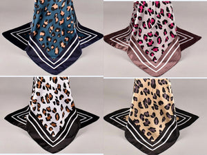 L-Animal print design satin square scarf (Four colours)