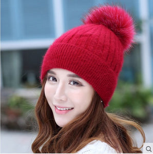 Winter thick warm knit crochet baggy beanie hat with pop pop (Seven colors)