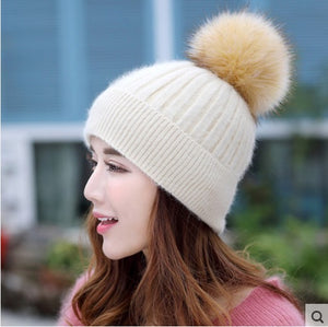 Winter thick warm knit crochet baggy beanie hat with pop pop (Seven colors)