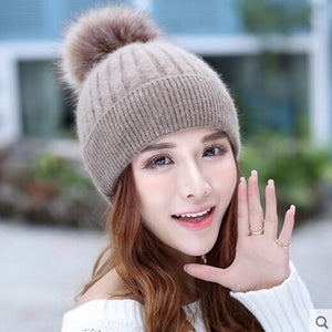 Winter thick warm knit crochet baggy beanie hat with pop pop (Seven colors)