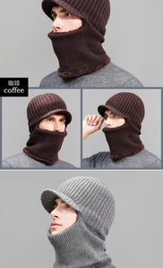 Winter men's knitted hat scarf one piece 2 (Four colours)