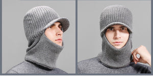 Winter men's knitted hat scarf one piece 2 (Four colours)