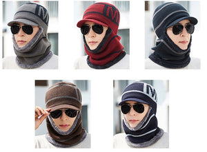 Winter men's knitted hat scarf one piece 1 (Four colours)