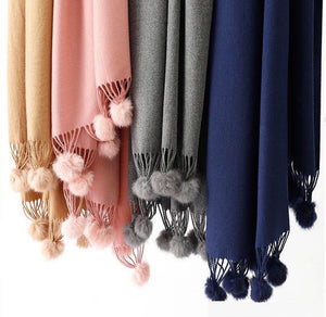 Wool Feeling Large Shawl/Scarves with ball (Eight colours)