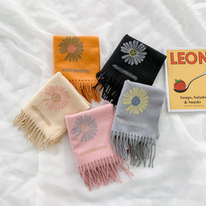 Narrow long wool feeling plain scarf with tassel (Five colours)