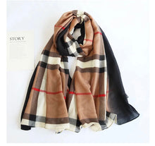 Load image into Gallery viewer, linen feeling long classic check plaid scarf/shawl 1 (five colours)
