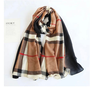 linen feeling long classic check plaid scarf/shawl 1 (five colours)