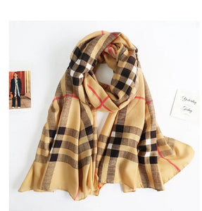 linen feeling long classic check plaid scarf/shawl 1 (five colours)