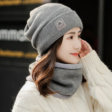 Load image into Gallery viewer, Winter warm plain knitted hat and circle scarf set (Seven colours)
