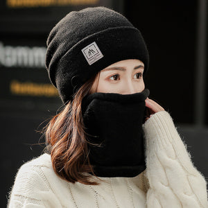 Winter warm plain knitted hat and circle scarf set (Seven colours)