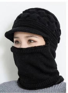 Winter Warm plain knitted hat scarf one piece (Seven colours)