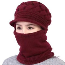 Load image into Gallery viewer, Winter Warm plain knitted hat scarf one piece (Seven colours)
