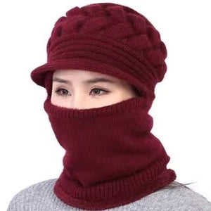 Winter Warm plain knitted hat scarf one piece (Seven colours)