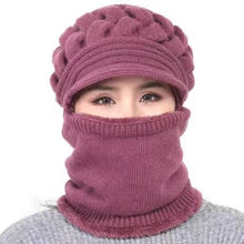 Load image into Gallery viewer, Winter Warm plain knitted hat scarf one piece (Seven colours)
