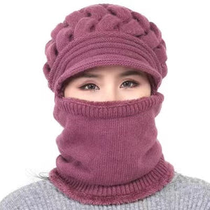 Winter Warm plain knitted hat scarf one piece (Seven colours)