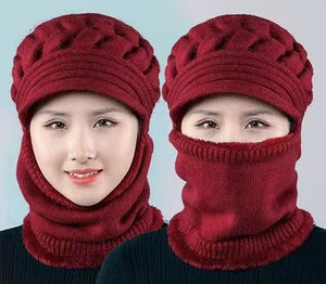 Winter Warm plain knitted hat scarf one piece (Seven colours)