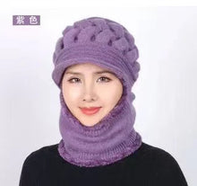 Load image into Gallery viewer, Winter Warm plain knitted hat scarf one piece (Seven colours)
