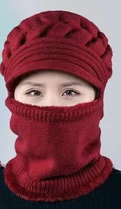 Winter Warm plain knitted hat scarf one piece (Seven colours)